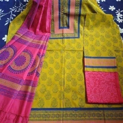 New Unstitched High Quality Cotton Block Print Three Piece